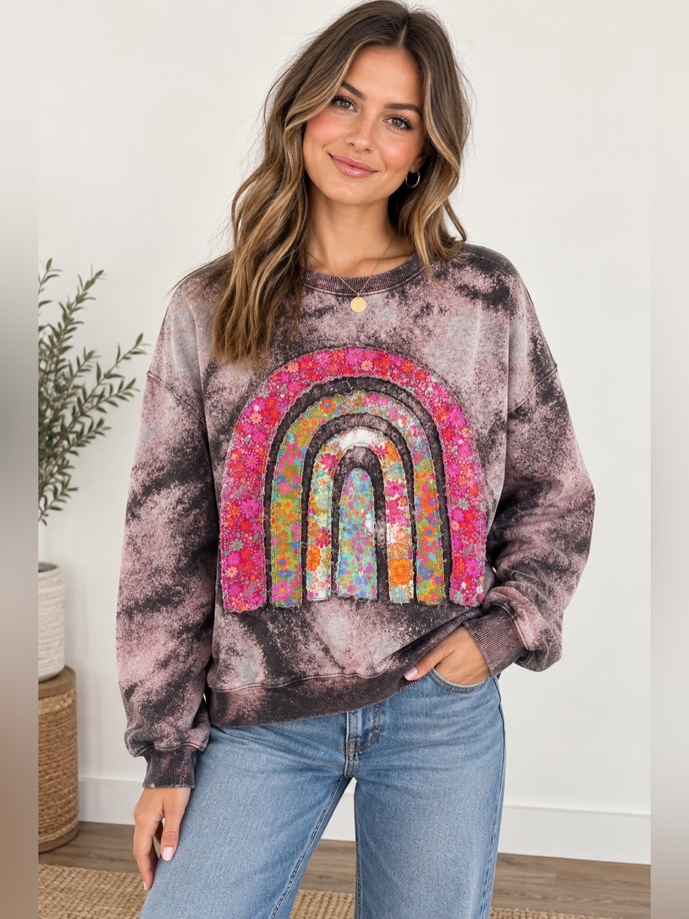 NATURAL LIFE Pink Tie-Dye  Rainbow Pullover